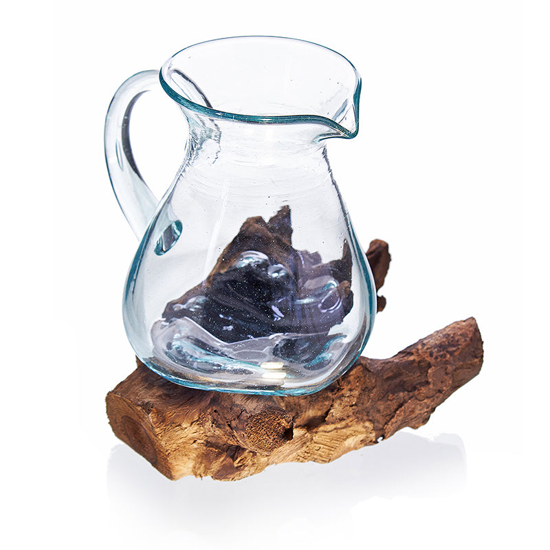 Decorative Water Jug – Hand-Blown Molten Glass on Wood