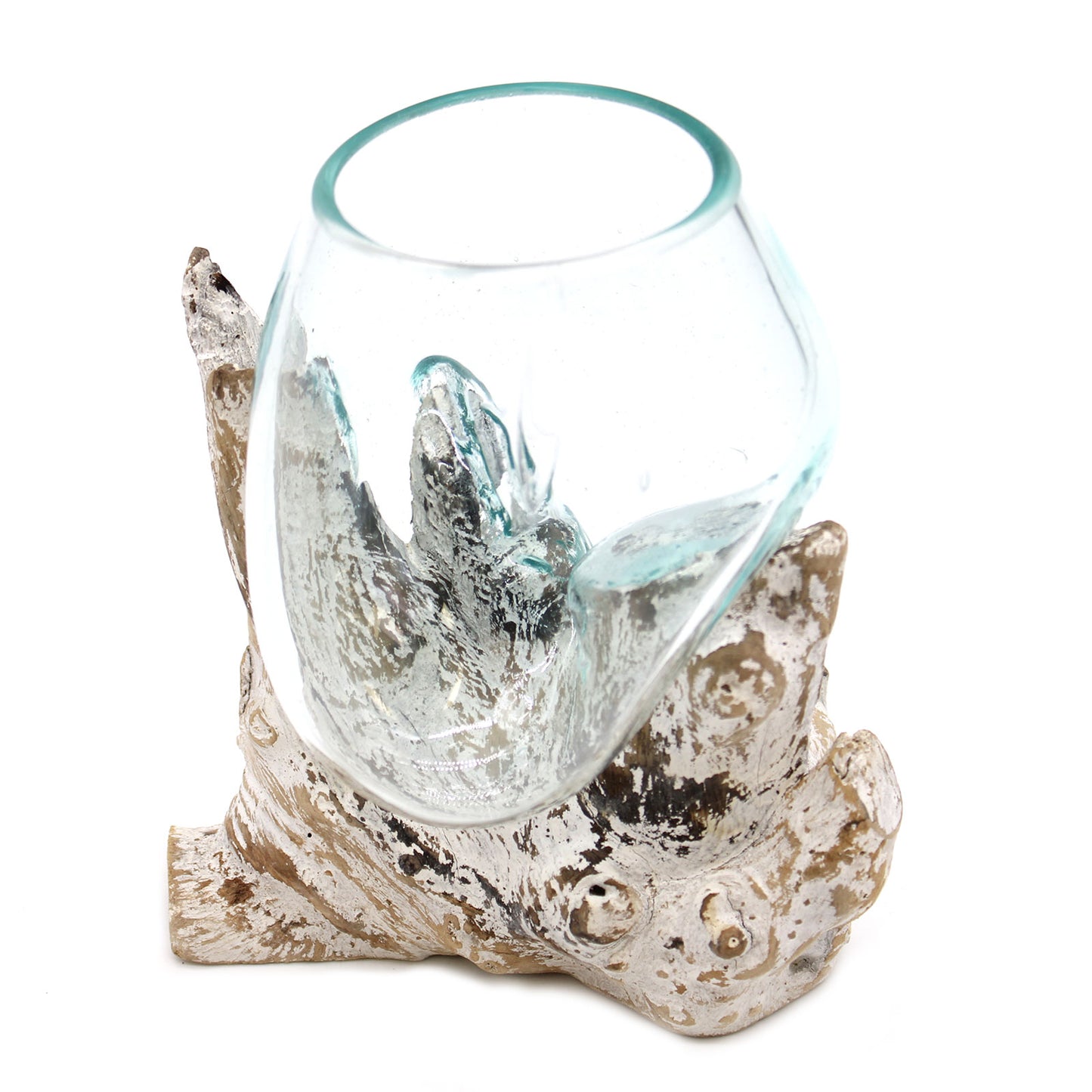 Medium Bowl – Hand-Blown Molten Glass on Whitewash Wood