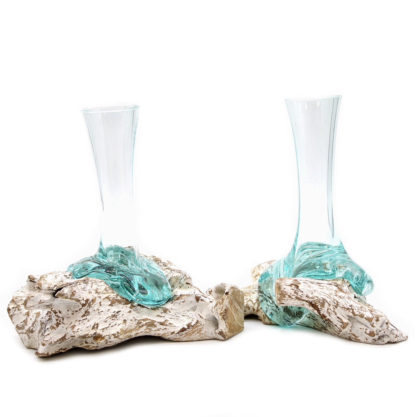 Medium Vase – Hand-Blown Molten Glass on Whitewash Wood