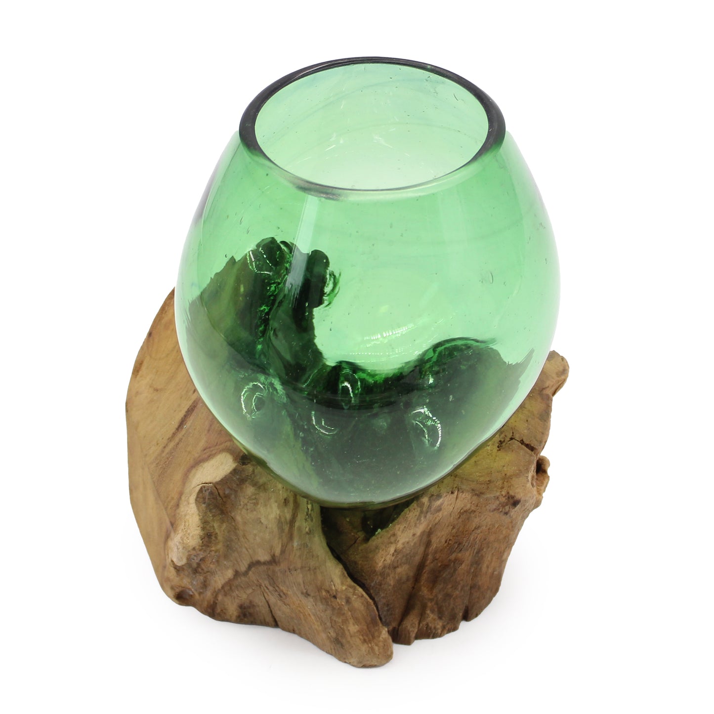 Small Bowl on Wood – Hand-Blown from Recycled Beer Bottles