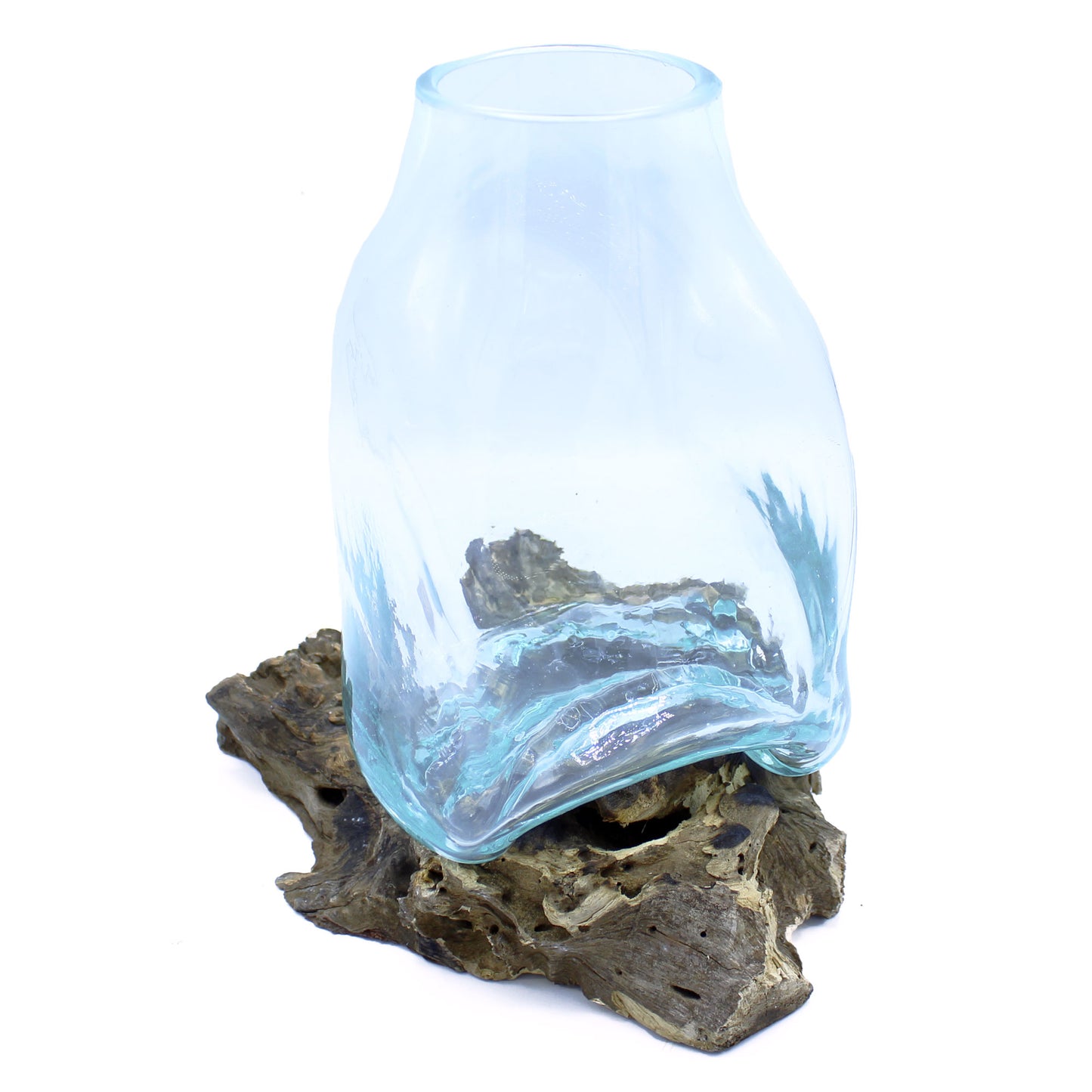 Vase Terrarium Jar – Hand-Blown Molten Glass on Wood