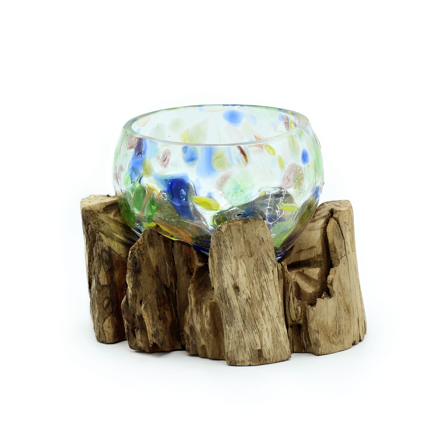 Small Coloured Bowl – Hand-Blown Molten Glass on Wood
