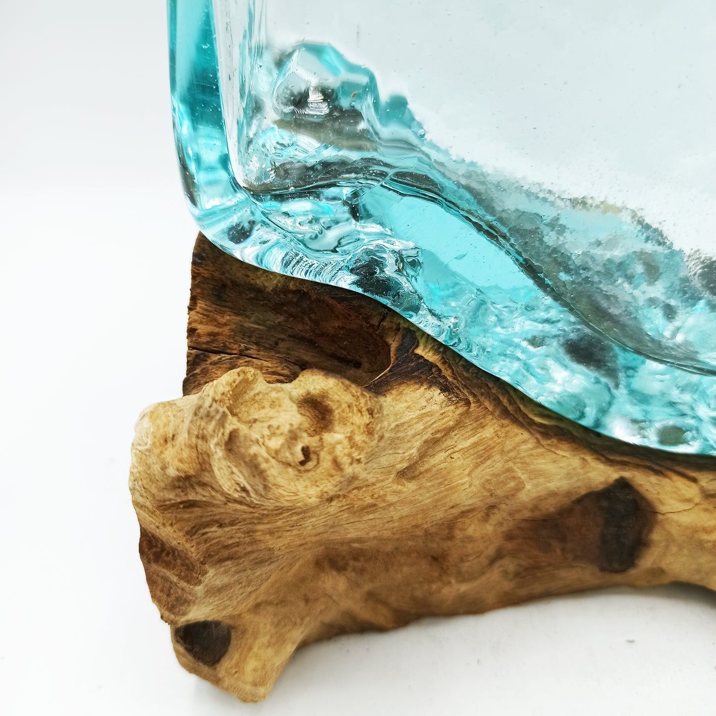 Large Bowl with Stand – Hand-Blown Molten Glass on Wood