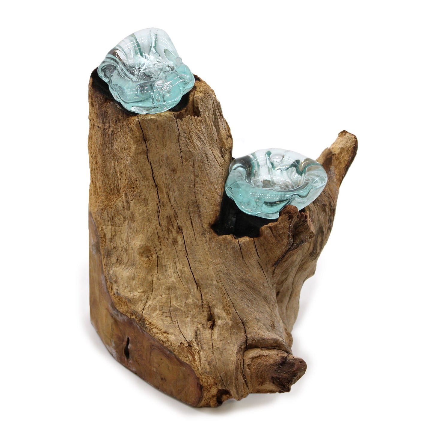 Double Candle Holder – Hand-Blown Molten Glass on Wood