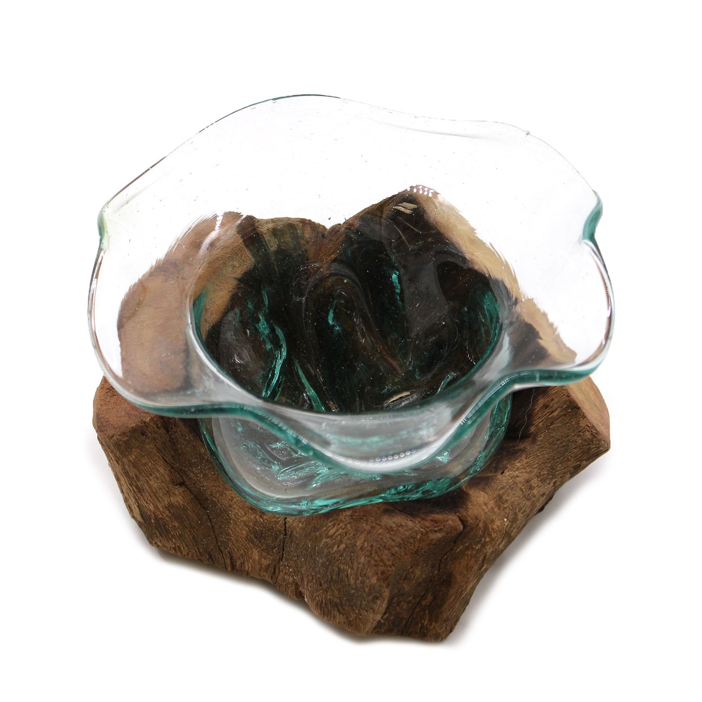 Elegant Bowl – Hand-Blown Molten Glass on Wood