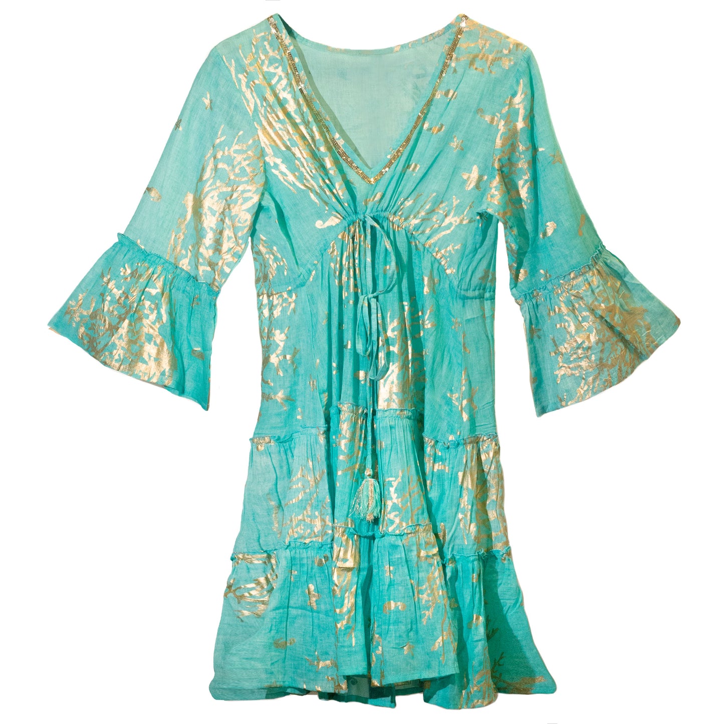 Nomad Sari Dress - Turquoise & Gold Coral