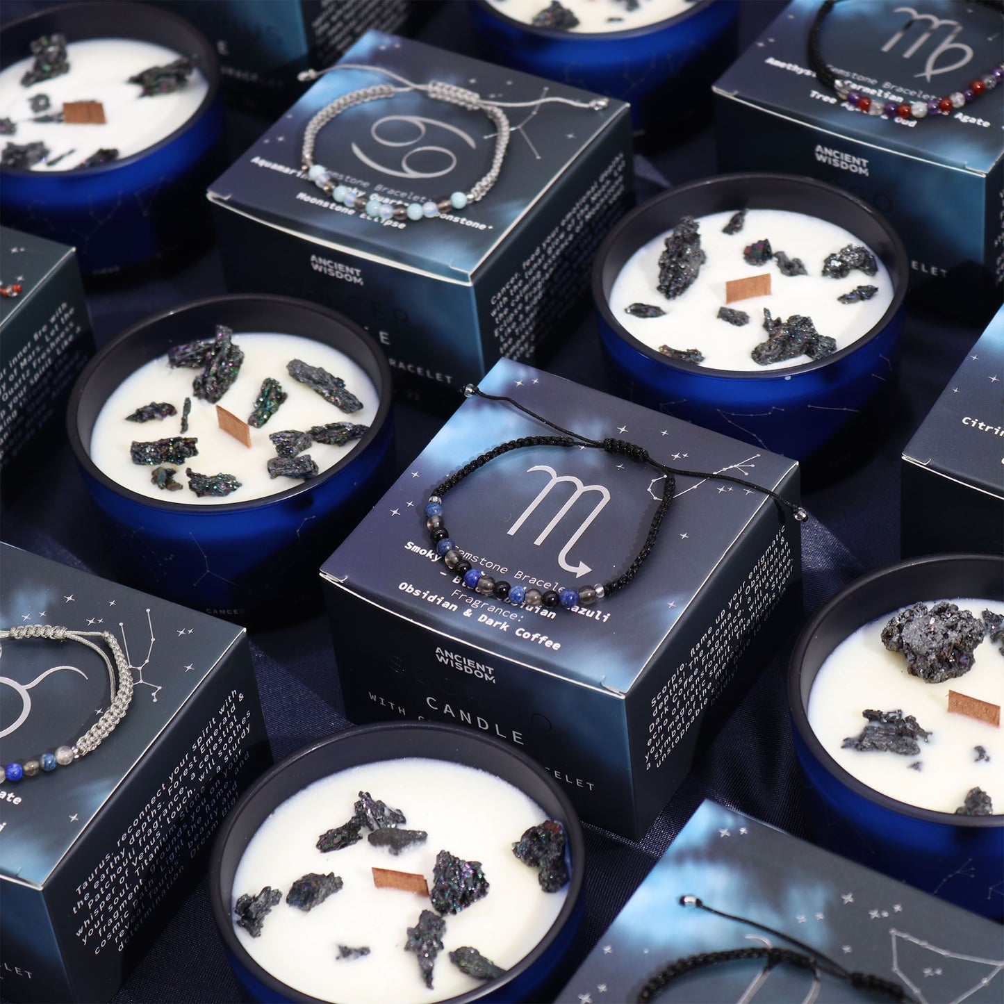 Sternzeichen-Kristallkerze mit Edelsteinarmband – Widder