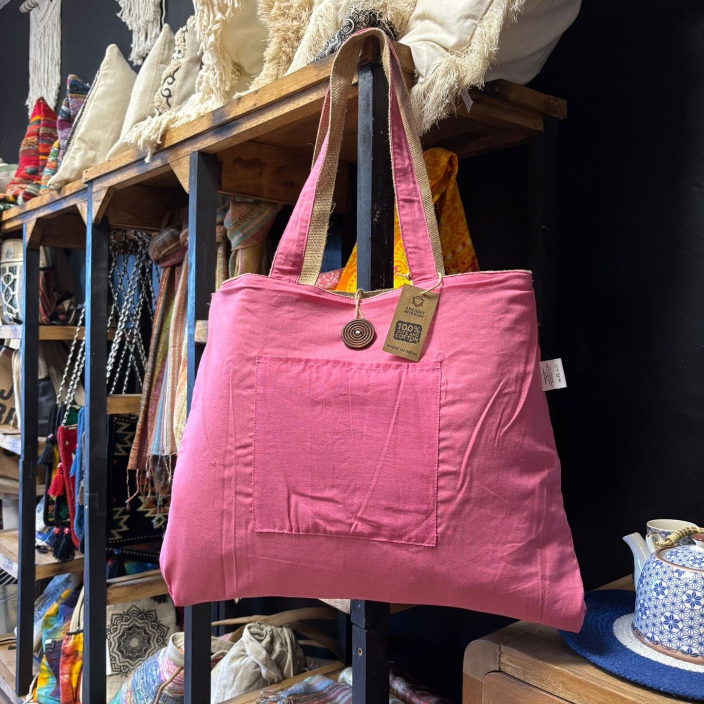 Reversible Jute & Cotton Big Bag - Pink