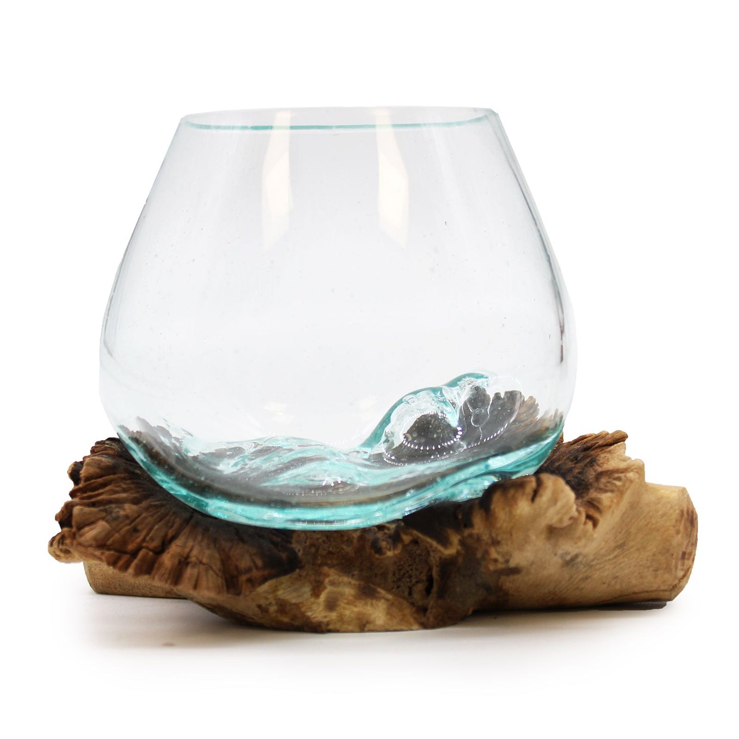 Bowl on Rare Parasite Wood – Hand-Blown Molten Glass on Wood