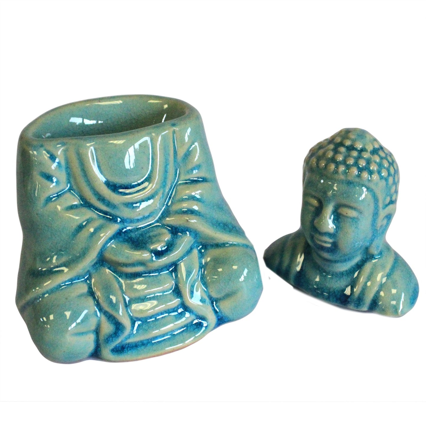 Sitting Buddha Oil Burner - Blue