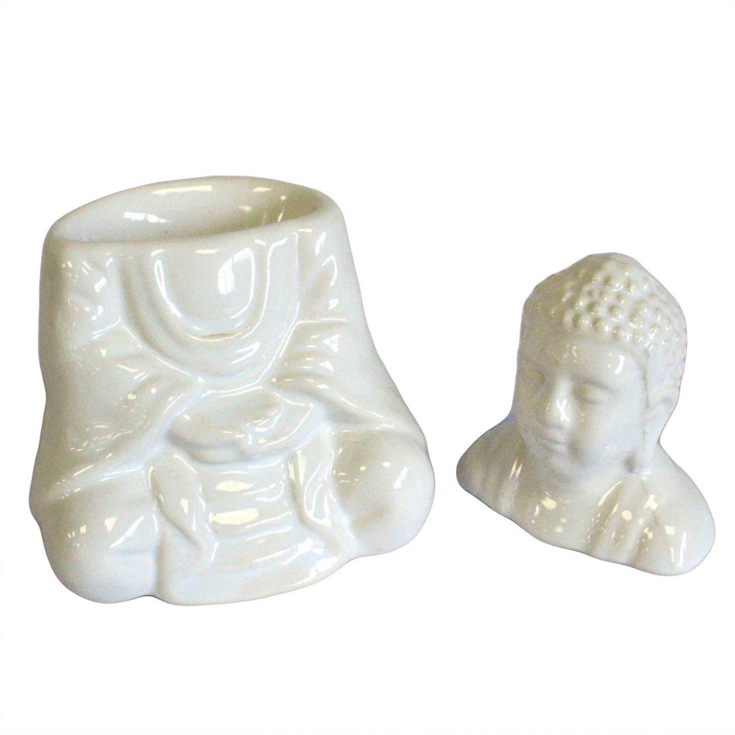 Sitting Buddha Oil Burner - White