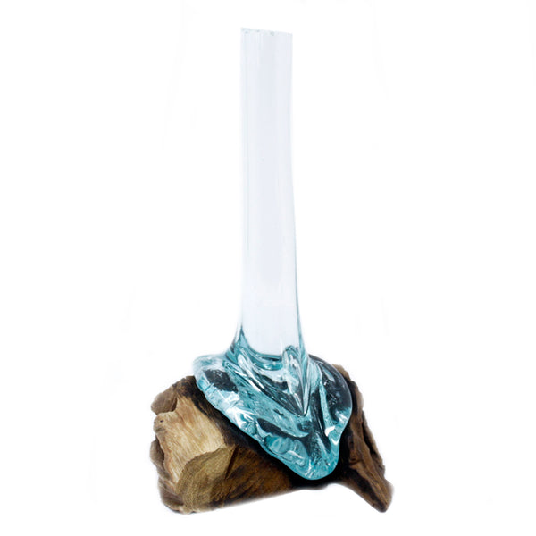Glass Vase – Hand-Blown Molten Glass on Wood