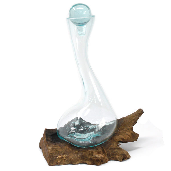 Wine Decanter – Hand-Blown Molten Glass on Wood
