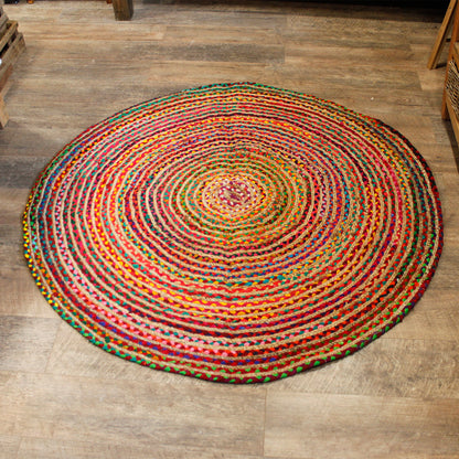 Round Jute and Recycled Cotton Rug - 150 cm