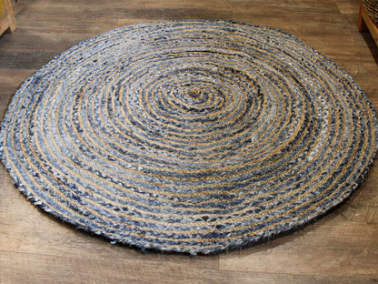 Round Jute and Recycle Denim Rug - 150 cm