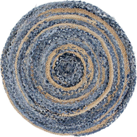 Round Jute and Recycle Denim Rug - 150 cm