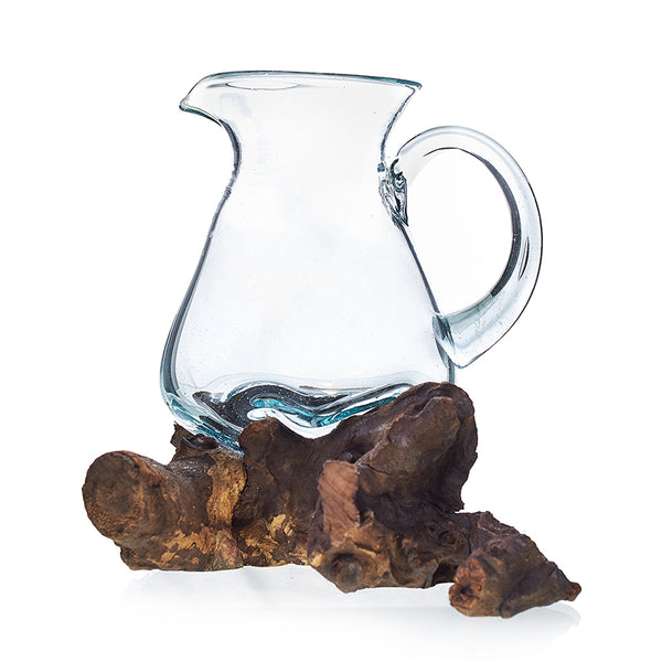 Decorative Water Jug – Hand-Blown Molten Glass on Wood