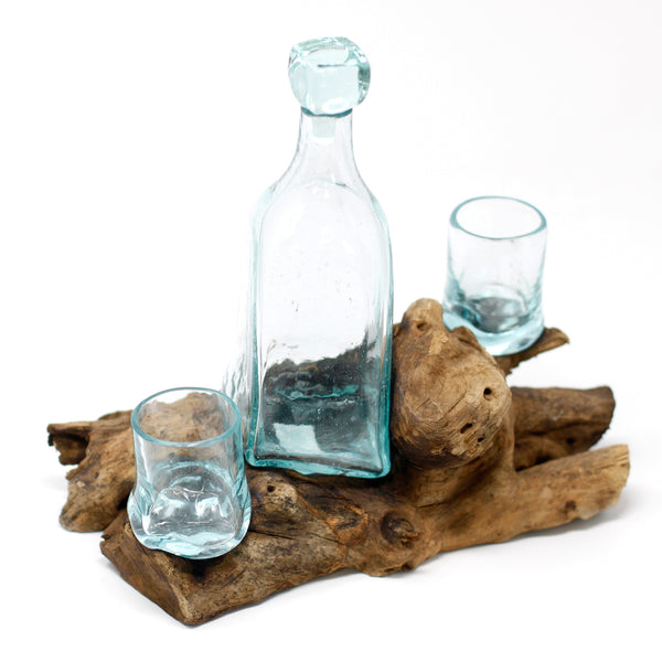 Whisky Set – Hand-Blown Molten Glass on Wood