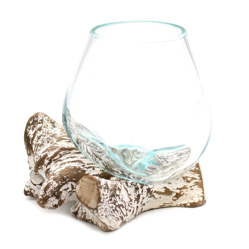 Small Bowl – Hand-Blown Molten Glass on Whitewash Wood