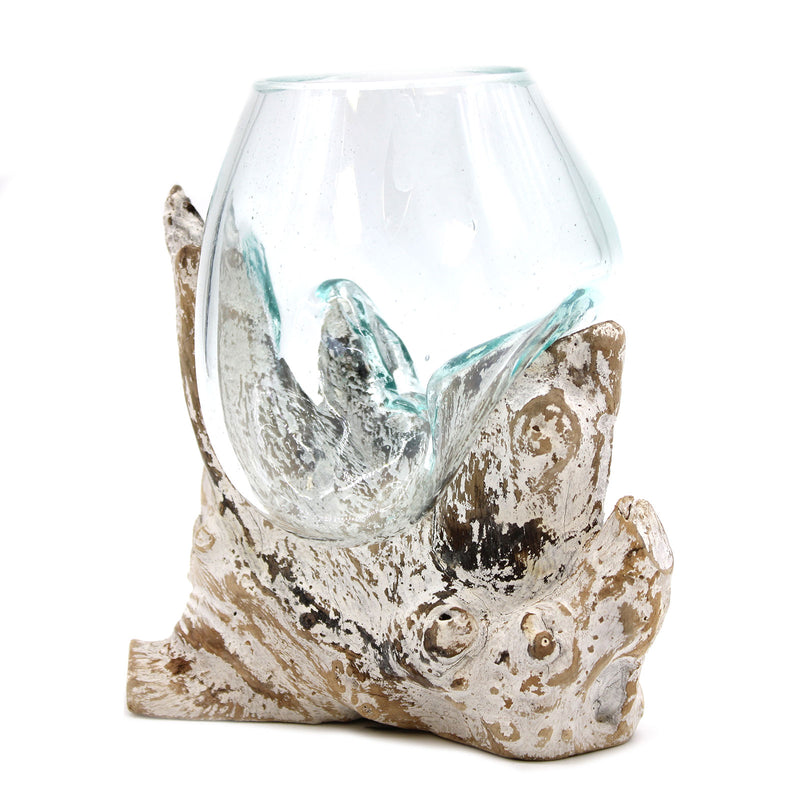Medium Bowl – Hand-Blown Molten Glass on Whitewash Wood