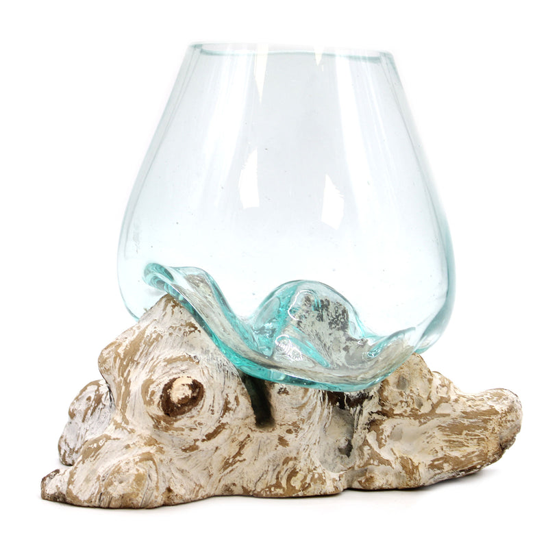 Large Bowl – Hand-Blown Molten Glass on Whitewash Wood