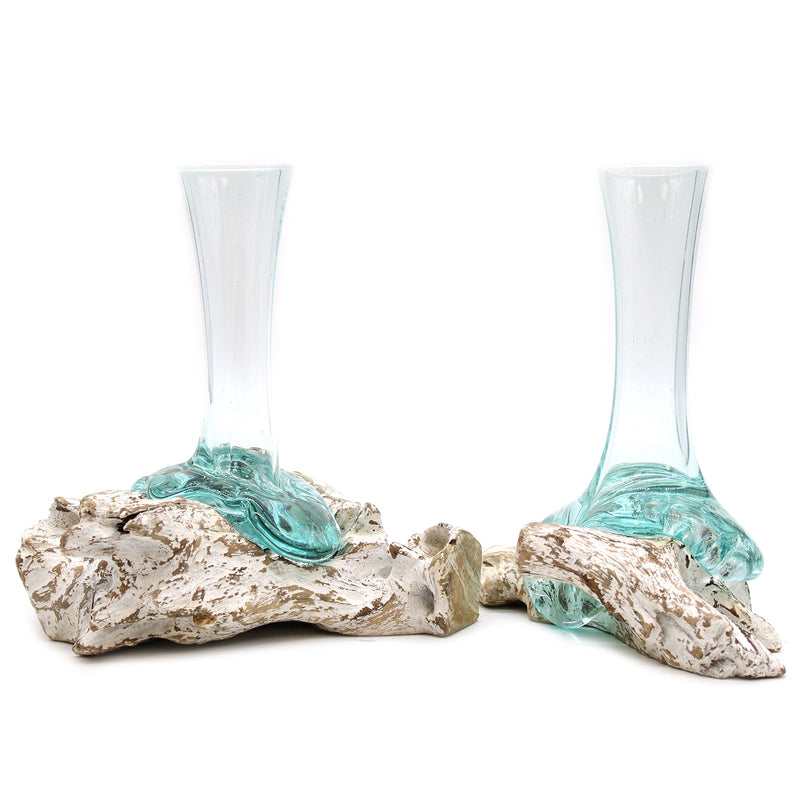 Medium Vase – Hand-Blown Molten Glass on Whitewash Wood