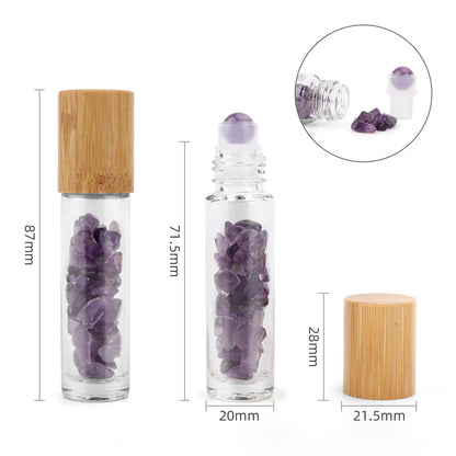 Gemstone Essential Oil Roller Bottle - Wood Cap Amethyst