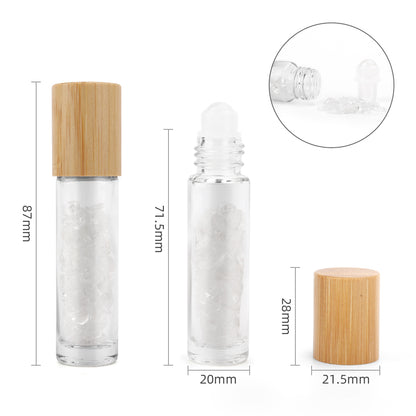 Gemstone Essential Oil Roller Bottle - Rock Quartz  - Wooden Cap