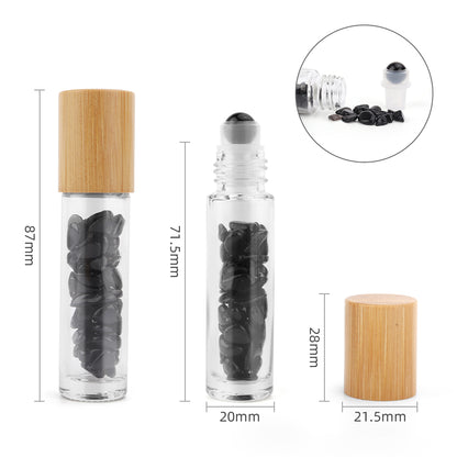 Gemstone Essential Oil Roller Bottle - Black Tourmaline  - Wooden Cap