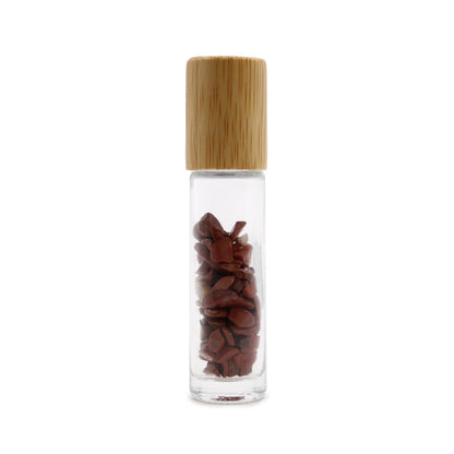 Gemstone Essential Oil Roller Bottle - Red Jasper  - Wooden Cap