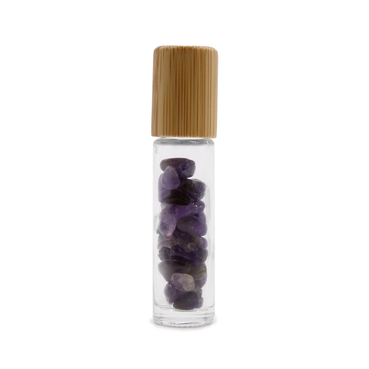 Gemstone Essential Oil Roller Bottle - Wood Cap Amethyst