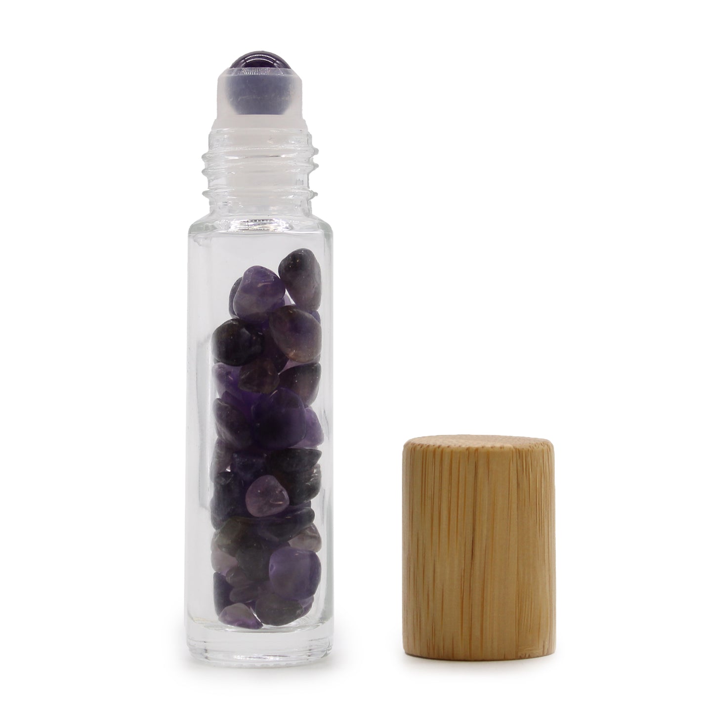 Gemstone Essential Oil Roller Bottle - Wood Cap Amethyst