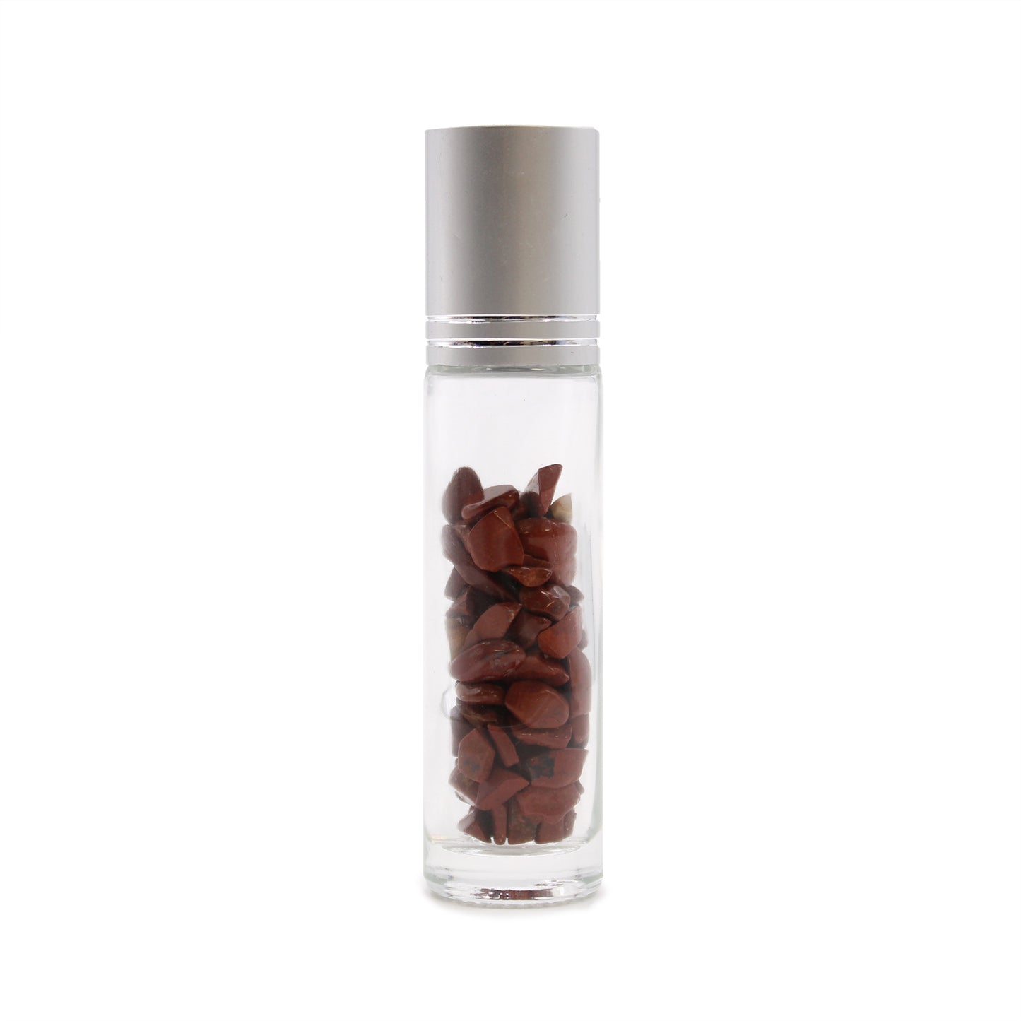 Gemstone Essential Oil Roller Bottle - Red Jasper  - Silver Cap