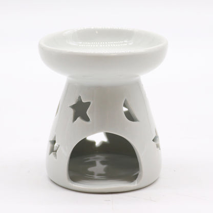 Sm Classic White Oil Burner - Moon & Star