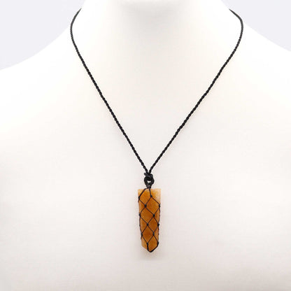 Laced Gemstone Flat Point Pendant - Golden Quartz