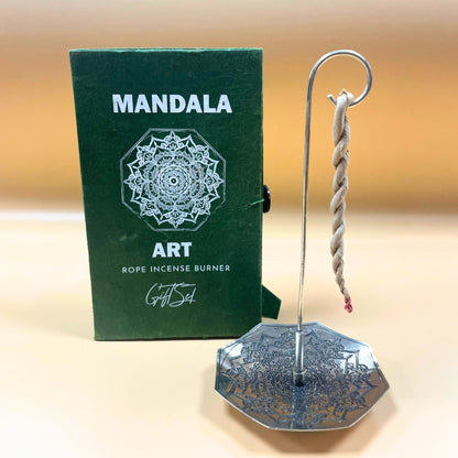 Rope Incense and Silver Plated Holder Set - Mandala Flower