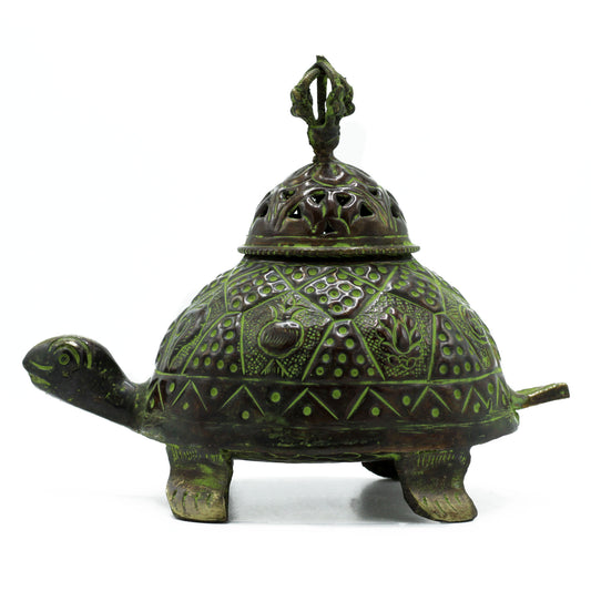 Brass Verdigris Tibetan Turtle Incense Holder