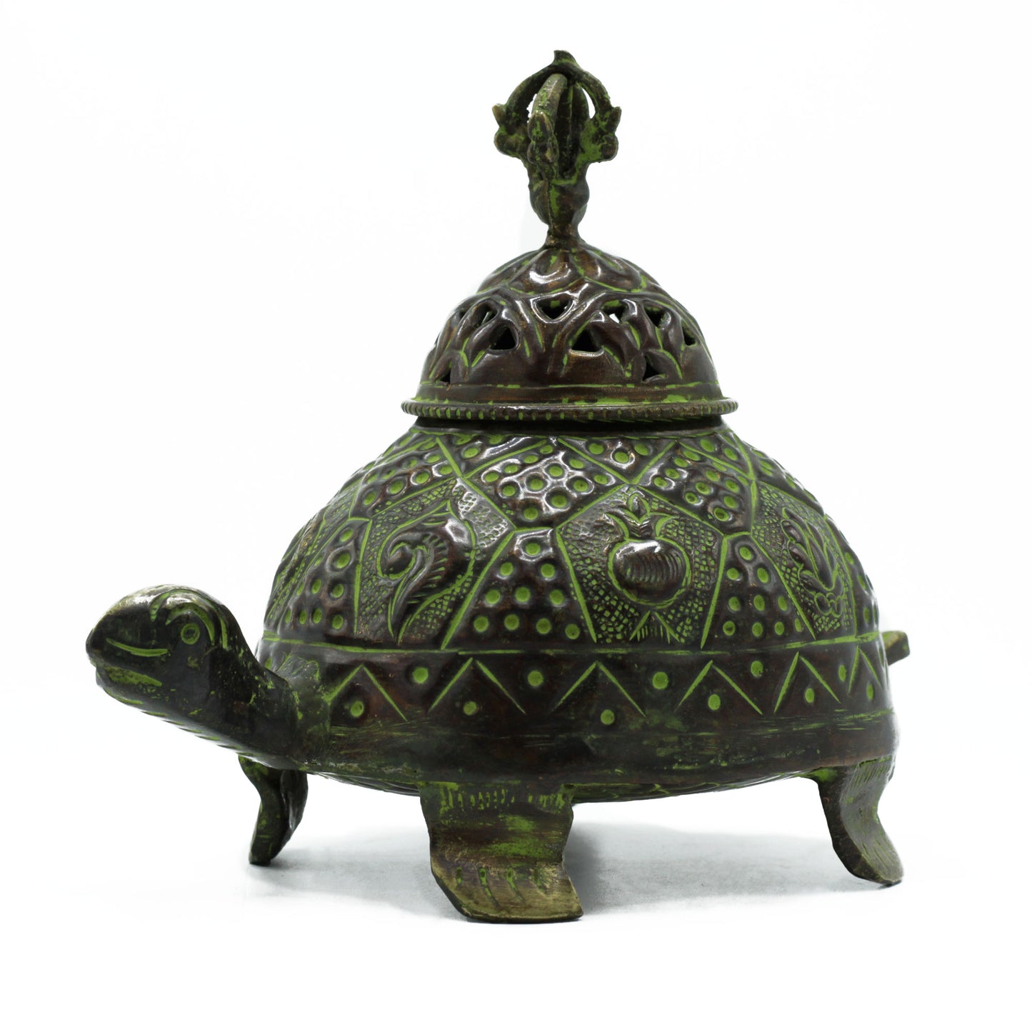 Brass Verdigris Tibetan Turtle Incense Holder