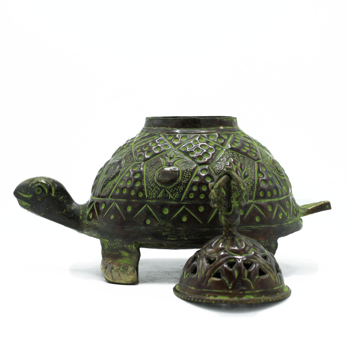 Brass Verdigris Tibetan Turtle Incense Holder