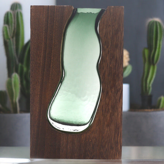 Lrg Glass Vase/Terarium inside Dark Tung Wood - Large