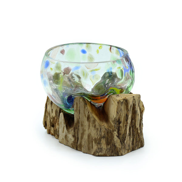 Small Coloured Bowl – Hand-Blown Molten Glass on Wood
