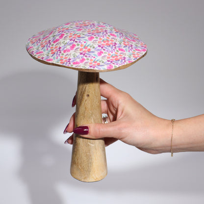 Large Wooden Mushroom - Pretty Floral