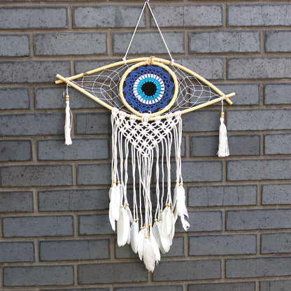 Protection Dream Cather - Med Macrame Evil Eye Blue/White/Black