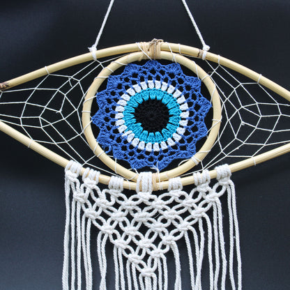 Protection Dream Cather - Med Macrame Evil Eye Blue/White/Black