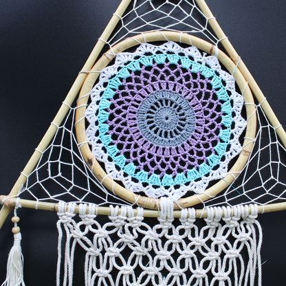 Protection Dream Cather - Lrg Macrame Pyramid White/Turquoise