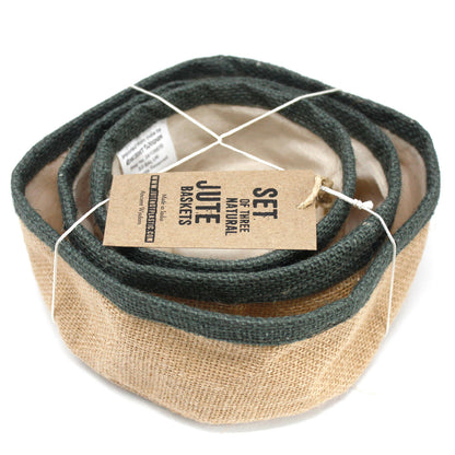 Set of 3 Natural Jute Baskets - Charcoal