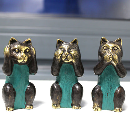 Set of 3 - See No, Hear No, Speak No Evil - Brass Cats