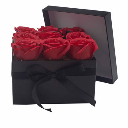 Soap Flower Gift Bouquet - 9 Red Roses - Square