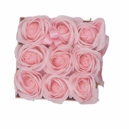 Soap Flower Gift Bouquet - 9 Pink Roses - Square