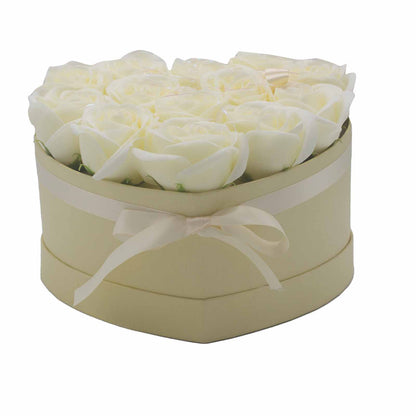 Soap Flower Gift Bouquet - 13 Cream Roses - Heart